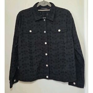 Black Women's Lightweight Layering Jacket Large Colleen Lopez Eyelet Shirt